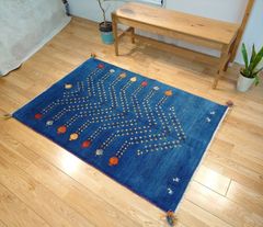 ペルシャ　ギャッベ　ソファー前　ハーフラグ　145x98cm　青色　ザクロの木　RJ7096