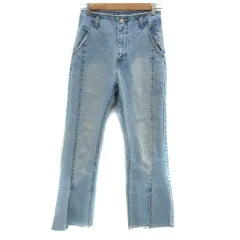 ページボーイ PAGE BOY デニムパンツ ジーンズ フレアパンツ ロング丈 スリット カットオフ 25 S 水色 ライトブルー /YS6