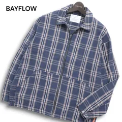 BAYFLOW ベイフロー 通年 オーバーサイズ★ チェック柄 長袖 ジップ シャツ ジャケット ブルゾン Sz.3 メンズ 紺のサムネイル