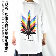 バックプリントTシャツ 韓国 ビッグシルエットTシャツ 丈 ビッグTシャツ メンズ 厚手 メンズ厚め 半袖 マリファナ柄 5分袖 五分袖 オーバーサイズ 大きいサイズ ストリート系 モード系 個性派 ダンス ヒップホップ おしゃれ 韓国 派手 レインボーカラー
