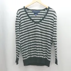 ◇ ⊇ TOMMY HILFIGER ボーダー柄 Ｖネック 長袖 ニット セーター サイズM ブラック グレー系 メンズ レディース E  【1503050039147】