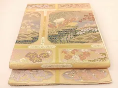 平和屋着物◎六通柄袋帯　唐織　御所時風景花文　金糸　正絹　逸品　BAAT7837yc