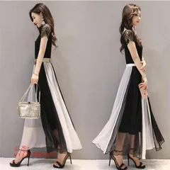 ロングワンピース 夏 春 レディース ワンピース 半袖 30代 Aライン シフォン お呼ばれ 40代 レース 演奏会 大人 体型カバー 切り替え マキシ丈 上品 きれいめ  vii3v586524