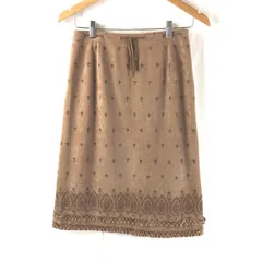 ヴァンドゥーオクトーブル 22 OCTOBRE スカート スエード リボン 模様 フリル ラメ 裏地付き ブラウン系 40サイズ 2025040400175