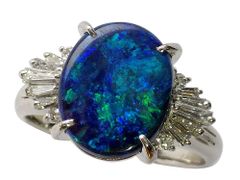 ブラックオパール ダイヤモンドリング Pt900 8.06g 18号 GRJソーティング付き　Jewelry BlackOpal4.06ct Dia0.30ct Ring