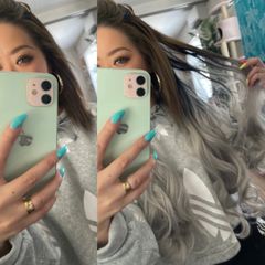 ブラック×シルバー★ロングカール襟足ウィッグ
