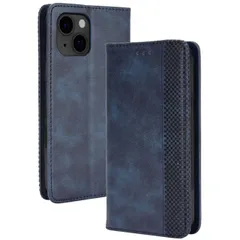 iPhone14 Plus ケース 手帳  チェック柄 合革 レトロ 手帳 ケース 【Color】 ネイビーのサムネイル