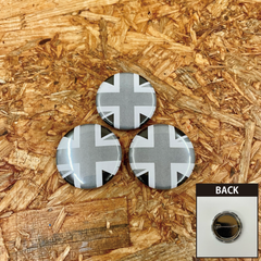 3個セット モノクロユニオンジャック スチールボディ缶バッジ 32mm イギリス UK バッチ バッヂ ロッカーズ PUNK パンク べスパ トライアンフ MINI