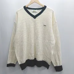 ◇ ⊇ MONO-MART モノマート Ｖネック ロゴ刺<!-利用不可文字-!> 長袖 ニット セーター サイズL アイボリー ネイビー レディース E  【1501230000079】