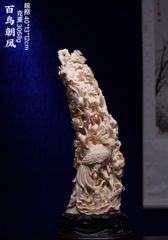 天然マンモス牙美しい手作り彫刻百鳥朝鳳 置物 - メルカリ
