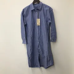 M8109 タグ付未使用 無印良品 MUJI レギュラーカラー 長袖ワンピース Sサイズ ネイビー ストライプ 婦人 レディース オーガニックコットン100％