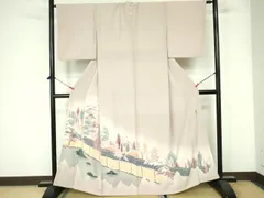 新品未使用❣️友禅作家の巨匠　浅井青仁氏作　薄緑色 桜刺繍 小紋着物 新品未使用❣️友禅作家の巨匠 浅井青仁氏作 薄緑色 桜刺繍 小紋着物