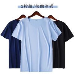 vネック 2枚組 Tシャツ 半袖 大きいサイズ トップス ランニング 夏用 涼しい メンズ 接触冷感 クールコア UVカット スポーツ 涼感 クルーネック 作業服 作業着 吸汗速乾 xzdsrzg