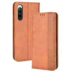 Xperia 10 IV ケース 手帳 SO-52C SOG07 エクスペリア10 マーク4  チェック柄 合革 レトロ 手帳 ケース 【Color】 キャメル