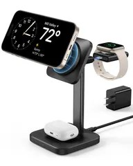 新品 ESR MagSafe 充電器 3in1 ワイヤレス充電器 Apple公式認証 HaloLock 置くだけ 高速充電 マグセーフ 充電ステーション 同時充電 スタンド 取り外し可能なアップルウォッチ充電器 iPhone 16/15/14/13/12シリー