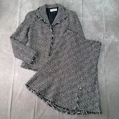 KUMIKYOKU SiS　サイズ 1　セットアップ　スカート スーツ　ツイード　フリンジ　黒　白　組曲 スィス　オンワード樫山