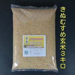 【きぬむすめ】玄米3ｋｇ。有機肥料栽培、農薬不使用。