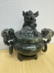 香炉 /象の頭部付き 木製台座/大理石