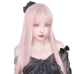 ピンク 原宿風 GAL系 ロリータウィッグ ピンク ロングヘア 耐熱ウィッグ コスプレ セミロング ロリィタ lolita風 ストレート 森ガール ゆめかわいい お姫 小顔 女性 レディース 日常 パーティー 仮装 ウィッグ かつら wig (ピンク)