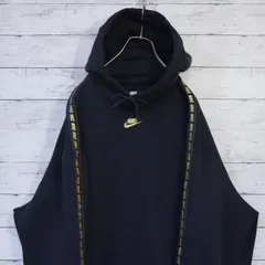 NIKE ナイキ センタースウッシュロゴプリント 袖総柄プリント 裏起毛 プルオーバー スウェット フード パーカー フーディー メンズ L ブラック ゴールド 黒 金 20202613