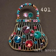 カラフルがま口バッグのブローチ　かわいい ヴィンテージ調 カジュアル 新品 大人 アンティーク調 レトロ コサージュ 未使用 おしゃれ NerD