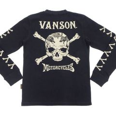 バンソン サーマル ロンT VANSON ワッフル長袖Tシャツ クロスボーンスカル NVLT-2408 黒 新品 アメカジショップ 送料無料