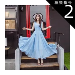 種類2：ロイヤルブルー/M シフォンワンピース シフォンドレス ドレスワンピース ワンピース ドレス フレアワンピース シフォンワンピース ロング ロング丈 マキシ マキシ丈 9分丈 袖なし ノースリーブ Vネック カシュクール フレア セミフレア Aライン 
