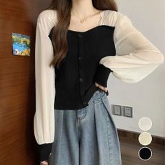 【匿名配送対応】ニットトップス 袖切り替え ニットブラウス レディース
