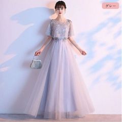 パーティードレス レディース 袖あり ロング丈 カクテルドレス 結婚式 ワンピース フォーマル イブニングドレス L グレー 灰色 体系カバー ケープ風 お呼ばれ 演奏会 ファスナー 二次会 ピアノ 発表会 披露宴ドレス 大人 キラキラ 上品 dk014l6