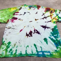 GILDAN ギルダン ペンキ風 インク風 カラフル ワイドシルエット 片落ちデザイン タイダイ柄 半袖 丸首 Tシャツ vintage ヴィンテージ