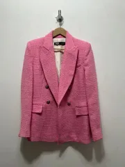 未使用タグ付　ZARA ザラ　テクスチャーノーカラー　ツイードジャケット　ピンク 未使用タグ付 ZARA ザラ テクスチャーノーカラー ツイード