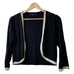 ANAYI(アナイ) カーディガン サイズ38 M レディース - 黒×アイボリー 長袖/ビーズ/スパンコール