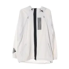 XXL adidas(アディダス) ライトベージュ 3本線 ウインドブレーカー フード付き ジップアップパーカー ジャケット