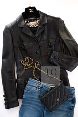 シャネル ジャケット CHANEL ブラック ラム レザー ココマークボタン 超美品 貴重 希少 36 38