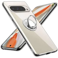 Google Pixel9/9 Pro ケース リング付き クリア ピクセル9/9 Pro 透明 リング 全透明 スマホケース 極薄 カバー 衝撃 吸収 柔軟 ストラップホール付き スタンド機能 車載ホルダー 滑り止め 落下防止 1
