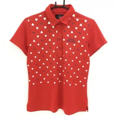 ★SALE価格★【美品】ビバハート 半袖ポロシャツ レッド×白 一部ハート柄 ロゴプリント レディース 42(L) ゴルフウェア VIVA HEART