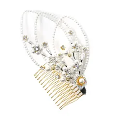 髪飾り コーム型 ラインストーン パール ゴールド 白 キラキラ リーフ 葉 小さい かんざし かわいい 粋 日本製 おしゃれ 上品 No.9-3440