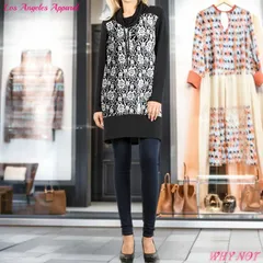 インポート ワンピース チュニック トップス 長袖 ゆったりカウルネック トリムレース 花柄 S.M.L.XL ブラック MADE IN USA NW210916LA009