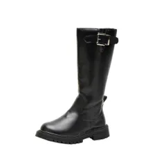 ☆ ブラック ☆ 29(17.5cm) ☆ ロングブーツ キッズ オシャレ 防寒  キッズ ロングブーツ ジュニア ブーツ 女の子 ハイブーツ 冬靴 子供靴 防寒ブーツ 防寒靴 長靴 ワークブーツ ロング シューズ 防滑 防寒 保温 あったか 春 秋 冬