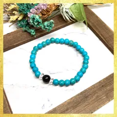 モリオン &ターコイズ ブレスレット パワーストーン   8mm×6mm / メンズ レディース 男性 女性 お守り ハンドメイド ★