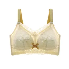 ☆ ライトイエロー ☆ 42/95B ☆ 胸を小さく見せる ブラジャー  ブラジャー ノンワイヤー フルカップ 下着 レース インナー 小さくみせる ワイヤーなし ノンワイヤーブラジャー ランジェリー アンダーウェア オシャレ かわいい インナーウェア