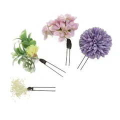 髪飾り 成人式 振袖 前撮り 袴 花 4点セット ピンク 薄ピンク 薄紫 紫 緑 黄色 白 葉 リーフ かんざし おしゃれ 小さい かわい No.9-4911