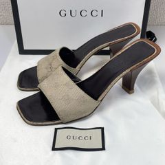 グッチ　ミュールサンダル　GGキャンバス　シマ　ベージュ