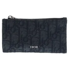 Christian Dior (クリスチャンディオール) 12-BO-0212 オブリーク ジャカード グレインドカーフスキン ジッパー フラグメントケース ダークネイビー