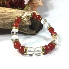 水晶&赤瑪瑙　パワーストーン ブレスレット 天然石ブレスレット 8mm（ゴールド）レディース 女性  数珠ブレス 開運 プレゼント ギフト [25]　 