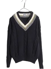 【お得なクーポン配布中!】 90s イギリス製 オールド ギャップ チルデン ケーブル ニット セーター メンズ レディース S 古着 紺タグ Vネック ヘビーウェイト コットン