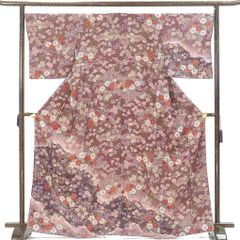 訪問着 身丈167cm 裄68cm 前幅24.5cm 後幅29.5cm 袖丈49cm 袖幅34cm レディース 袷 辻ヶ花 裄長 裄Lサイズ 秋冬春用 正絹（シルク）ブラウン トールサイズ 美品 リメイク リユース リサイクル【呉服のきくや】