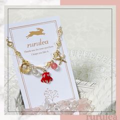 ♢メンダコとパールシェルブレスレット♢ 天然石 : チェリークォーツ レインボークォーツ 匿名配送