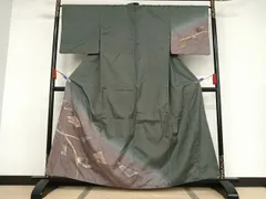 平和屋着物●訪問着　紬地　手描き　鏡裏花文　金彩　正絹　逸品　AAAX0264np