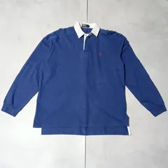 90's ラルフローレン ラガーシャツ  Lサイズ ラルフ　POLO RALPH LAUREN  ポロラルフローレン　 青 ブルー　紺　ネイビー　長袖